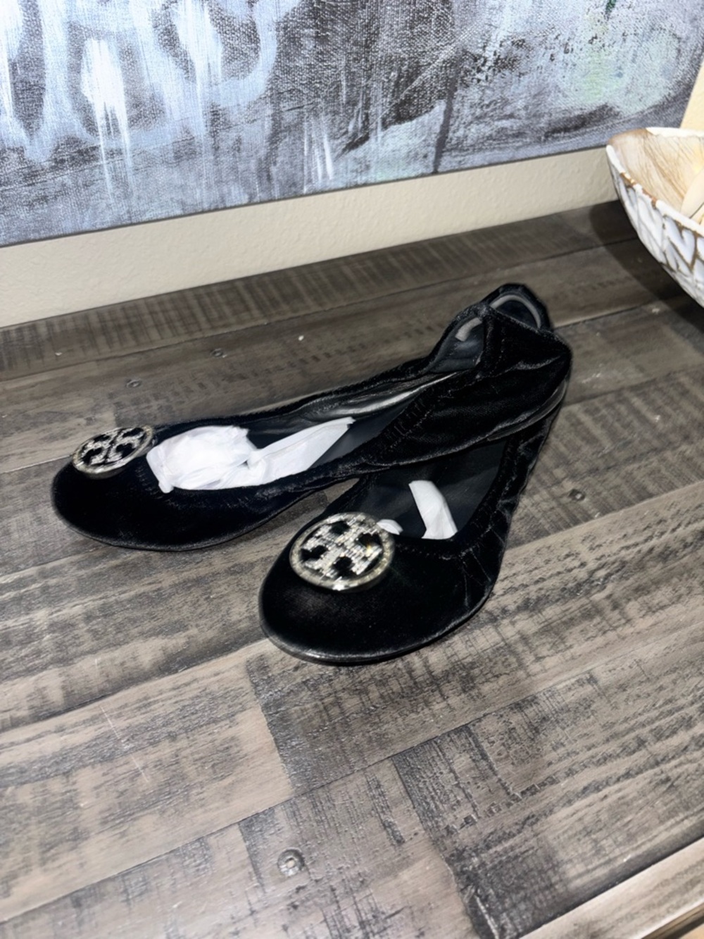 Tory Burch black velvet Reva ballet flats SZ 8 - Picture 6 of 8